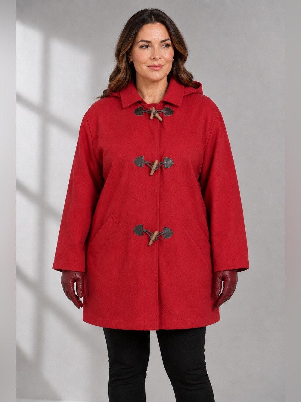 Vintage International Scene Red Hooded Wool Look Toggle Coat XL With Gloves